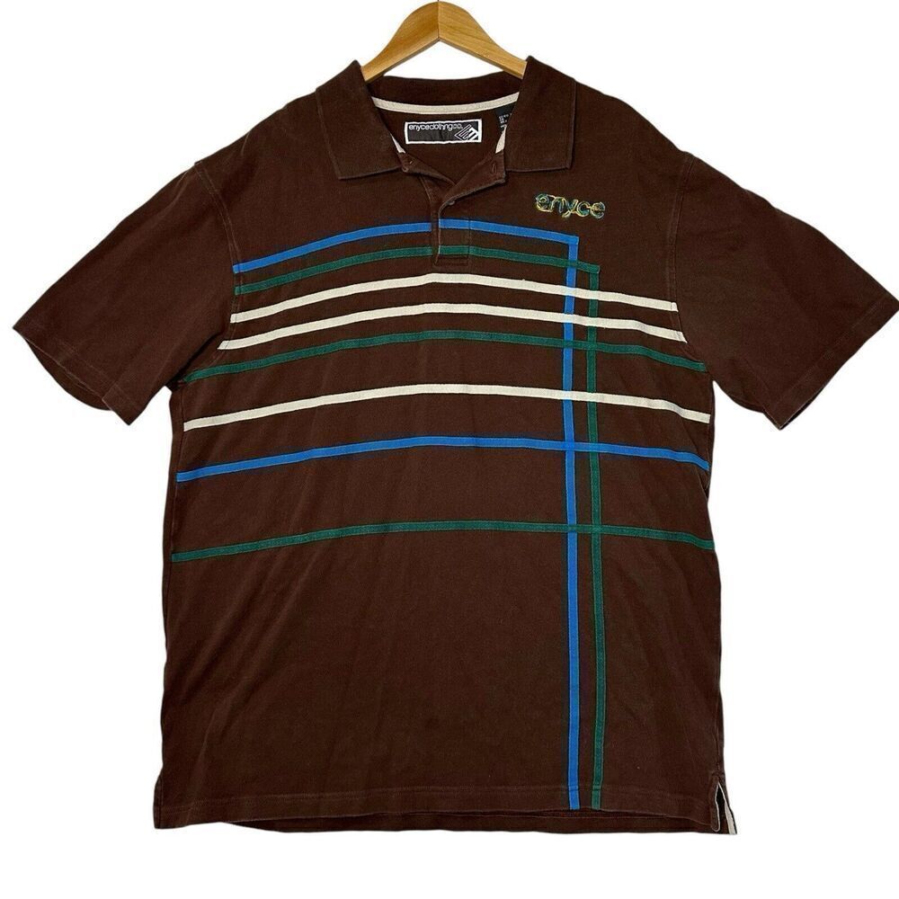 Vintage Y2K Hip Hop Enyce Men's 3XL Polo Shirt Brown Spell Out Stitch Streetwear